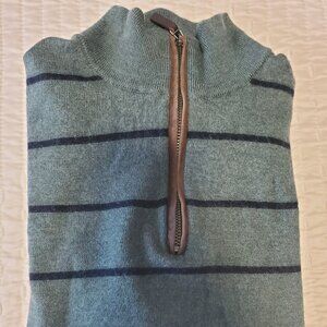 Untuckit Green and Blue 1/4 Zip Merino Wool Sweater Mens Medium Actual Small